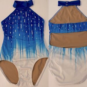 Glamorous solo dance costume leotard custom ombre blue  rhinestone LC child